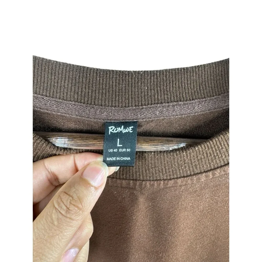 Romwe Sweatshirt Adult Medium Cartoon Dinosaur Crewneck Brown‎